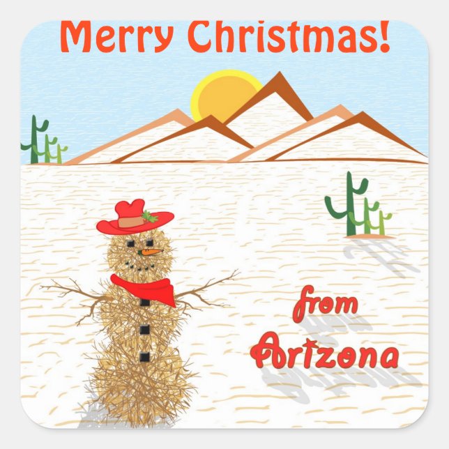 Arizona Tumbleweed Snowman Square Square Sticker (Front)