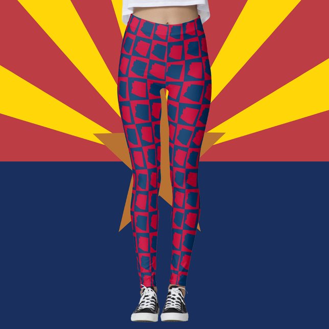 Arizona US State Red and Blue Pattern Leggings (A pair of leggings featuring the US state of Arizona in red and blue.)