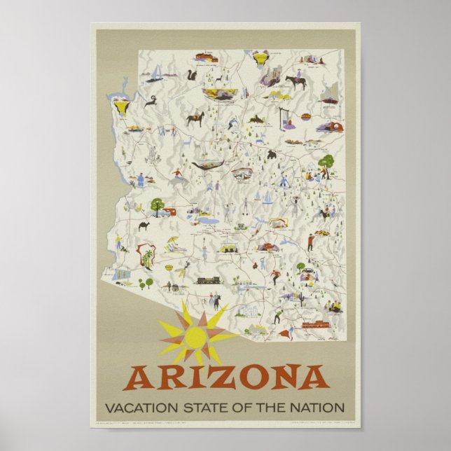 Arizona USA Map Vintage Travel Poster (Front)
