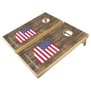 Arizona USA Stars Stripes Map Family Name Wood Cornhole Set