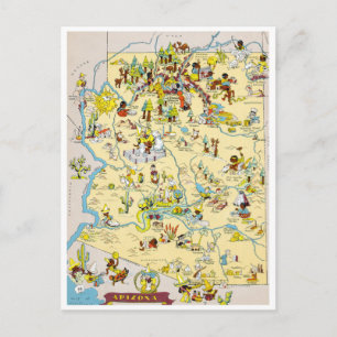 Arizona Vintage Funny Map Postcard