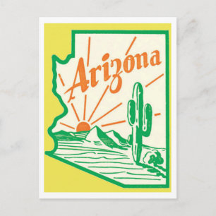 Arizona Vintage Illustration with Cactus and Sun Postcard