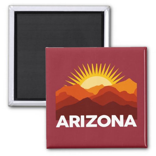 Arizona Vintage Retro Sunset Mountain Red Magnet