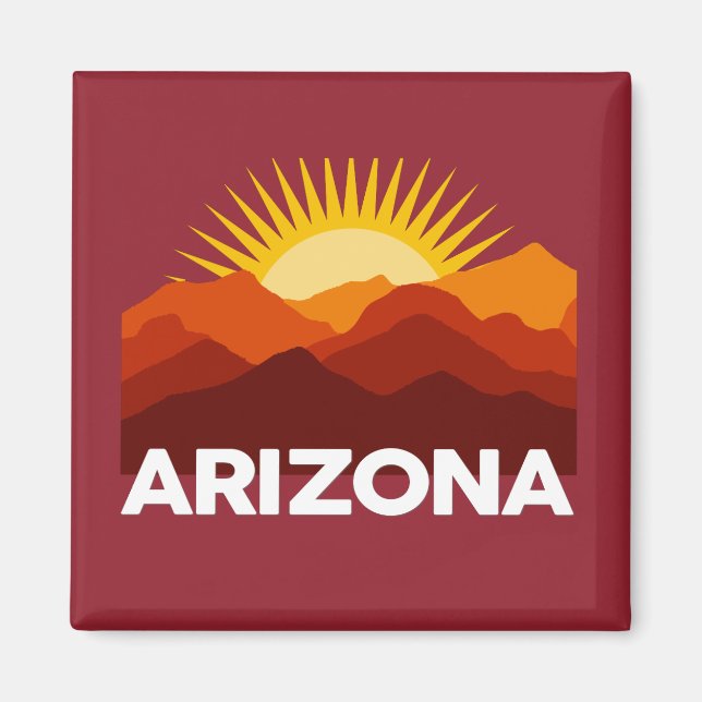 Arizona Vintage Retro Sunset Mountain Red Magnet (Front)