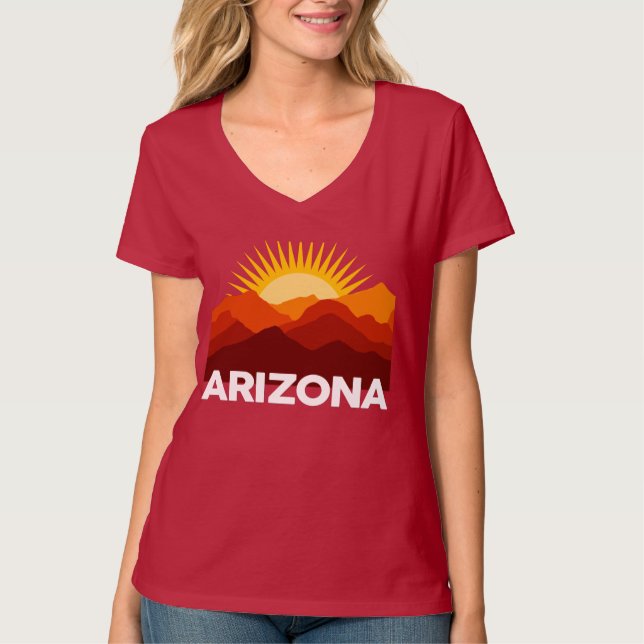 Arizona Vintage Retro Sunset Silhouette Mountain T-Shirt (Front)