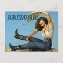 Arizona Vintage travel Cowgirl Postcard