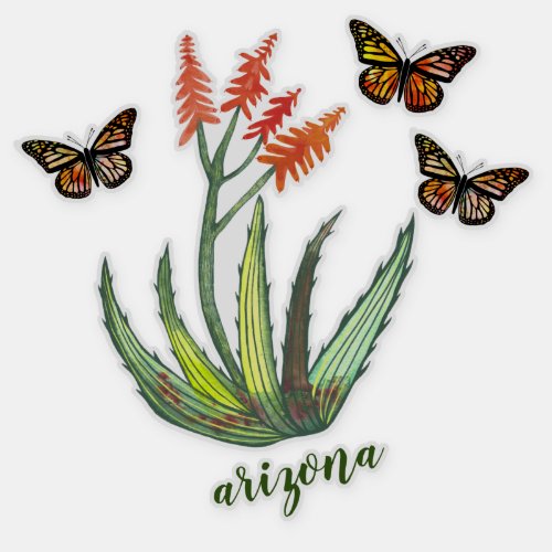ARIZONA Watercolor Aloe Vera Succulent Butterflies Sticker
