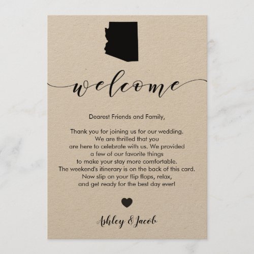 Arizona Wedding Welcome Letter  Itinerary Card