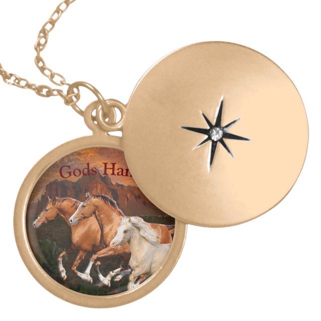 Arizona Wild horses Gold Plated Necklace (Front)