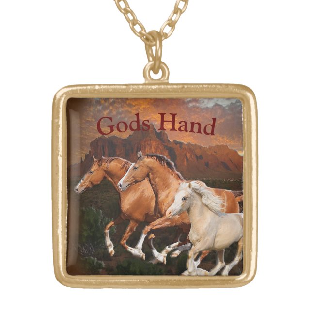 Arizona Wild horses Gold Plated Necklace (Front)