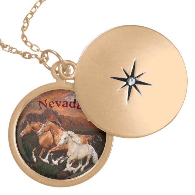 Arizona Wild horses Gold Plated Necklace (Front)
