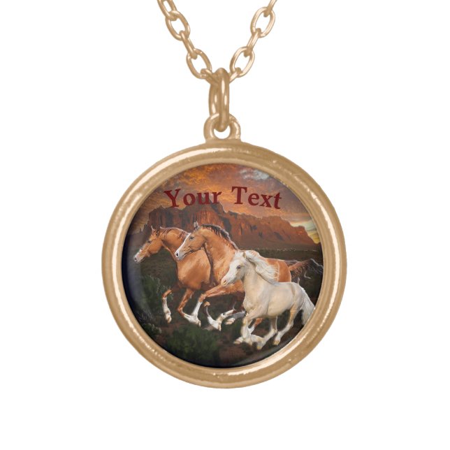 Arizona Wild horses Gold Plated Necklace (Front)