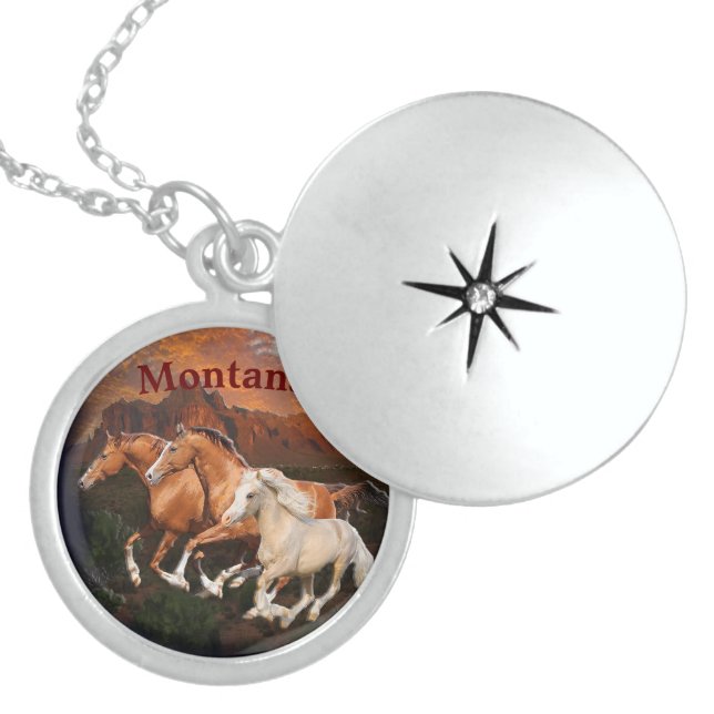 Arizona Wild horses Locket Necklace (Front)