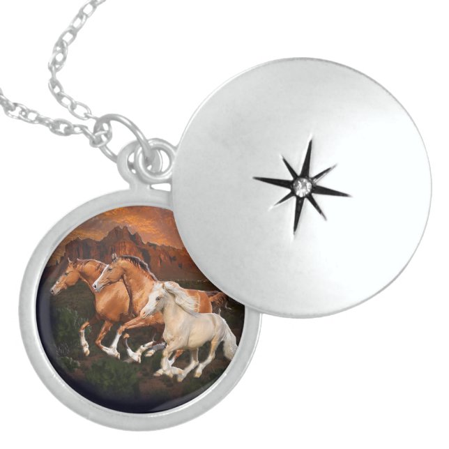 Arizona Wild horses Locket Necklace (Front)