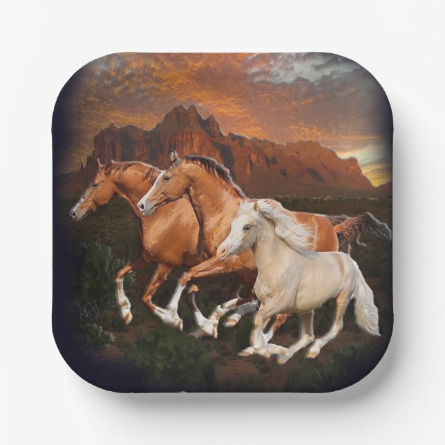 Arizona Wild horses Paper Plates (Front)