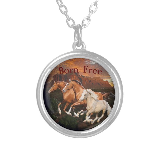 Arizona Wild horses Silver Plated Necklace (Front)