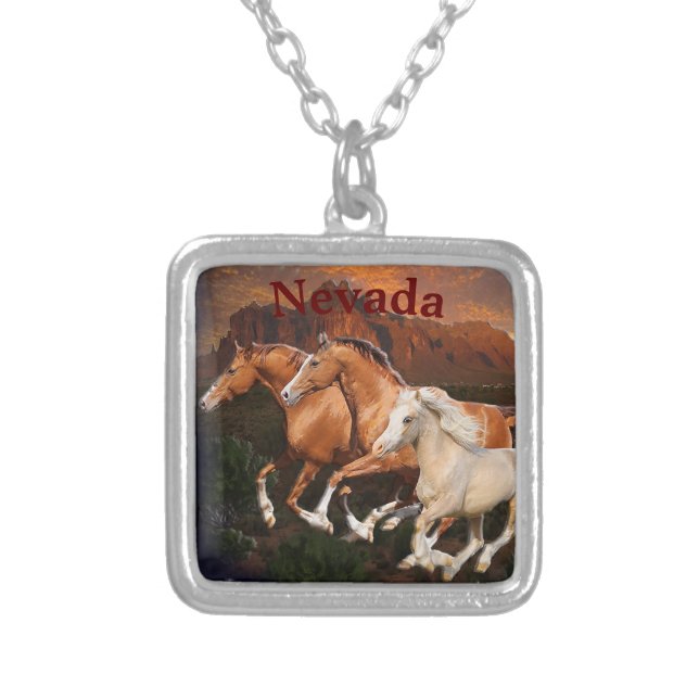 Arizona Wild horses Silver Plated Necklace (Front)