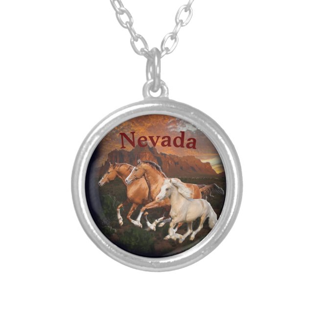 Arizona Wild horses Silver Plated Necklace (Front)