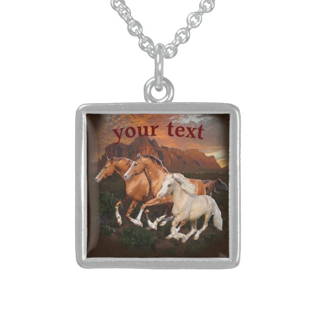 Arizona Wild horses Sterling Silver Necklace (Front)