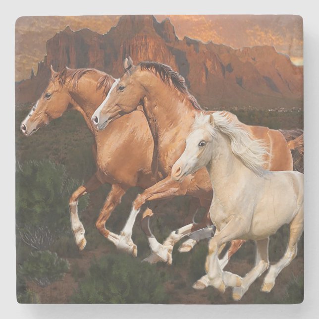 Arizona Wild horses Stone Coaster (Front)