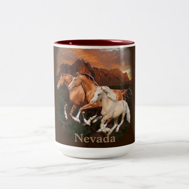 Arizona Wild horses Two-Tone Coffee Mug (Center)