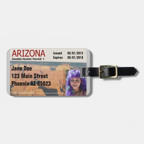Arizona Zombie Hunter Permit Luggage Tag