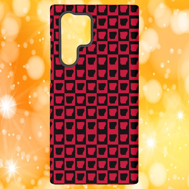 Arkansas Black and Red Check Pattern Samsung Galaxy Case (A phone case with a black and red pattern featuring the US state of Arkansas.)