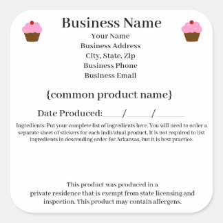 Arkansas Cottage Food Law / Food Freedom Act label