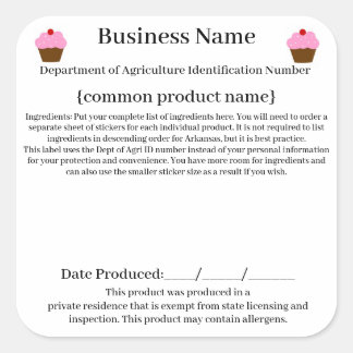 Arkansas Cottage Law/ Food Freedom Act 2021 w/ID# Square Sticker