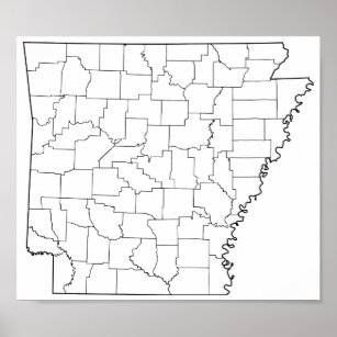 Arkansas Counties Blank Outline Map Poster
