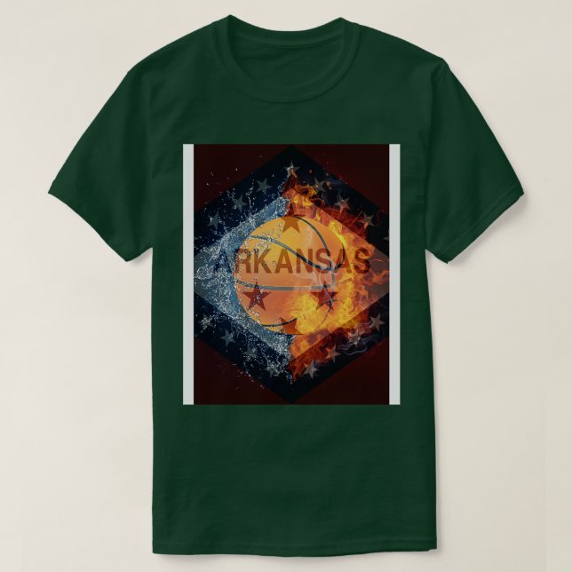 ARKANSAS FLAG BASKETBALL FIRE AND ICE T-Shirt (Design Front)