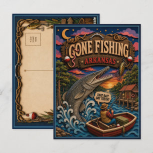 Arkansas Gone Fishing Alligator Gar Postcard