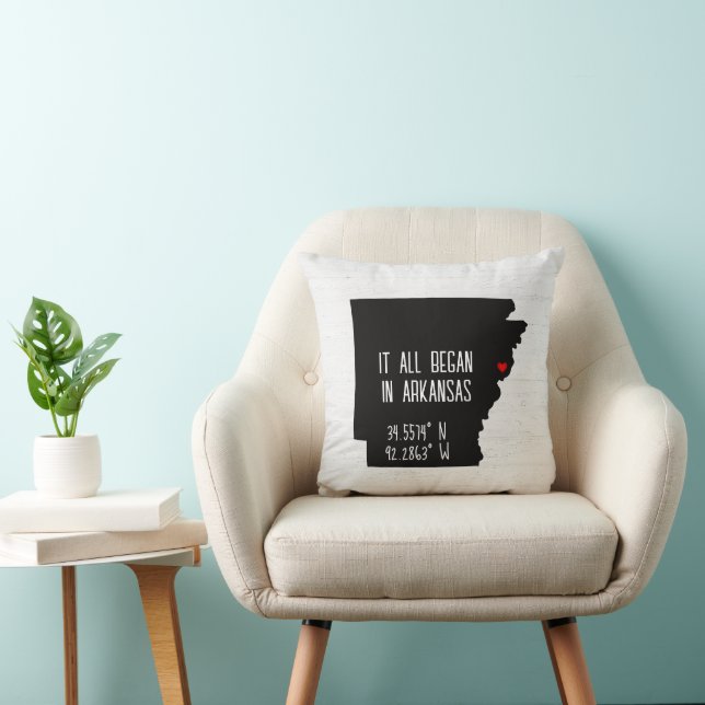 Arkansas GPS Coordinates with Heart Throw Pillow (Chair)