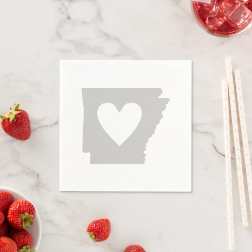 Arkansas Gray Map Shape Heart Arkansan Paper Party Napkins