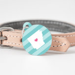 Arkansas Heart Pet ID Tag<br><div class="desc">Let your furry friend show some home state pride with this cute Arkansas ID tag. Design features a white silhouette map of the state of Arkansas with a pink heart inside, on a tone on tone turquoise stripe background. Add your pet's name and contact information to the back in white...</div>