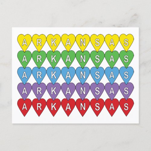 Arkansas Heart State Pattern Colorful Typography Postcard