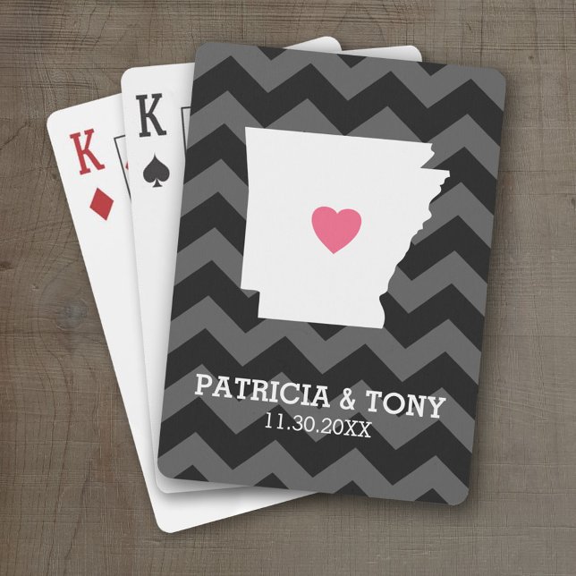 Arkansas Home State Love with Custom Heart Poker Cards (Personalized Playing Cards with a State Map, Movable Heart and Name)