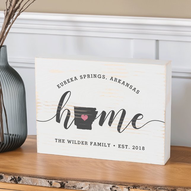 Arkansas Home State Rustic Family Name Wooden Box Sign (Creator Uploaded)