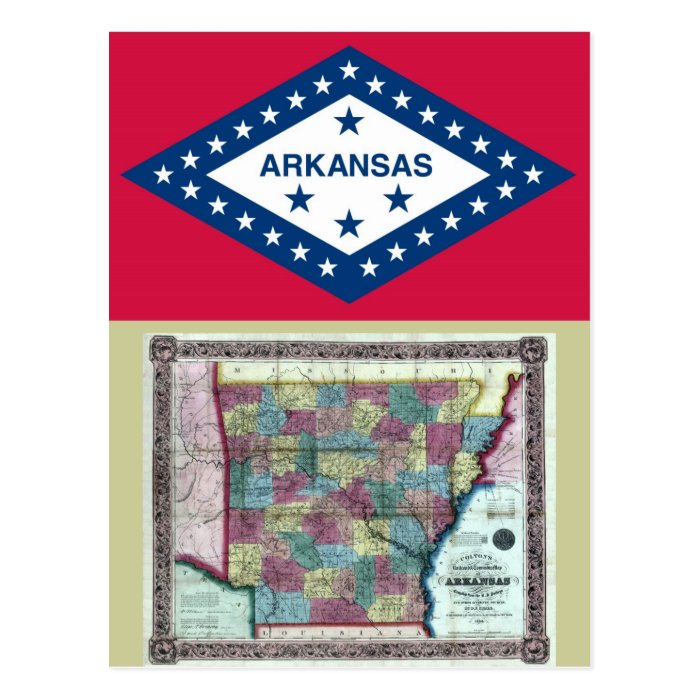Arkansas Map and State Flag Post Card