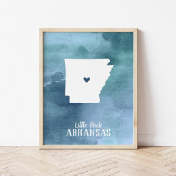 Arkansas Map Blue Watercolor Personalized Art Poster