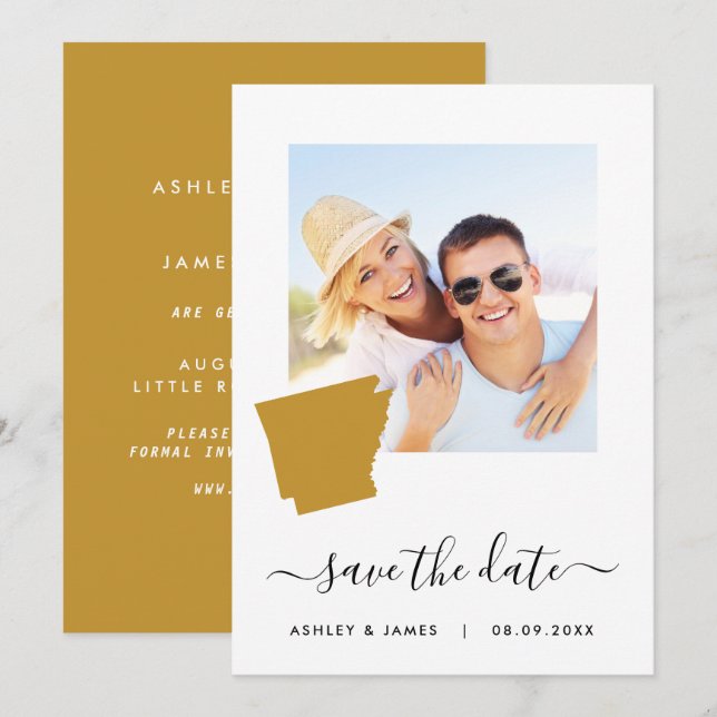 Arkansas Map Photo Wedding Save the Date Card (Front/Back)
