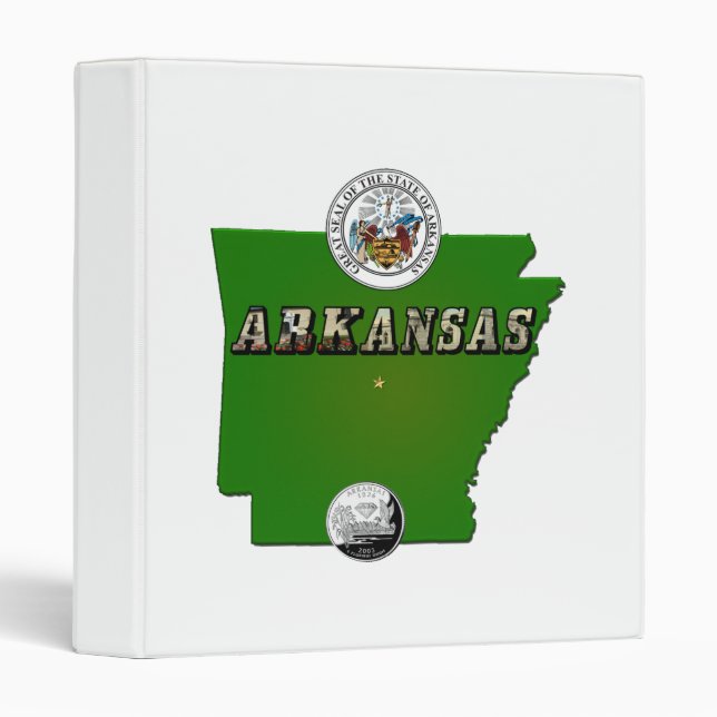 Arkansas Map, Seal and State Faux Quarter Binder (Front/Spine)