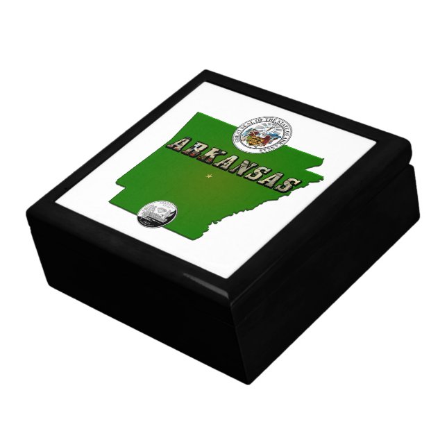 Arkansas Map, Seal and State Faux Quarter Gift Box (Side)