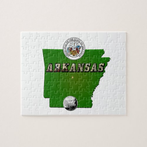 Arkansas Map Seal and State Faux Quarter Jigsaw Puzzle