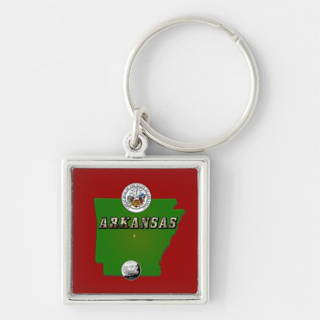 Arkansas Map, Seal and State Faux Quarter Keychain (Front)