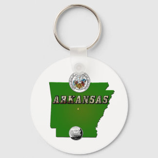 Arkansas Map, Seal and State Faux Quarter Keychain