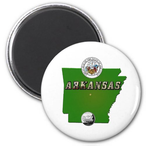 Arkansas Map Seal and State Faux Quarter Magnet