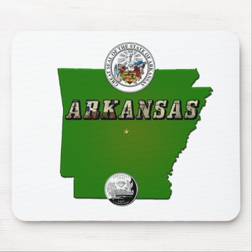 Arkansas Map Seal and State Faux Quarter Mouse Pad