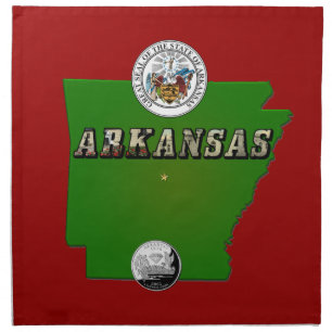 Arkansas Map, Seal and State Faux Quarter Napkin