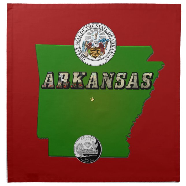 Arkansas Map, Seal and State Faux Quarter Napkin (Front)